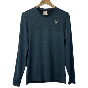 Gymshark Shirt Mens Small Dark Teal Phantom Seamless Long Sleeve Athletic Gym